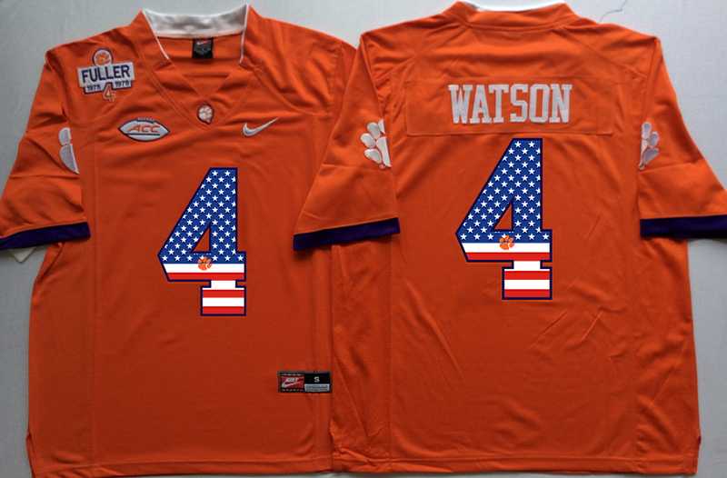Clemson Tigers #4 Deshaun Watson Orange 1975 1978 Fuller USA Flag College Stitched Jersey